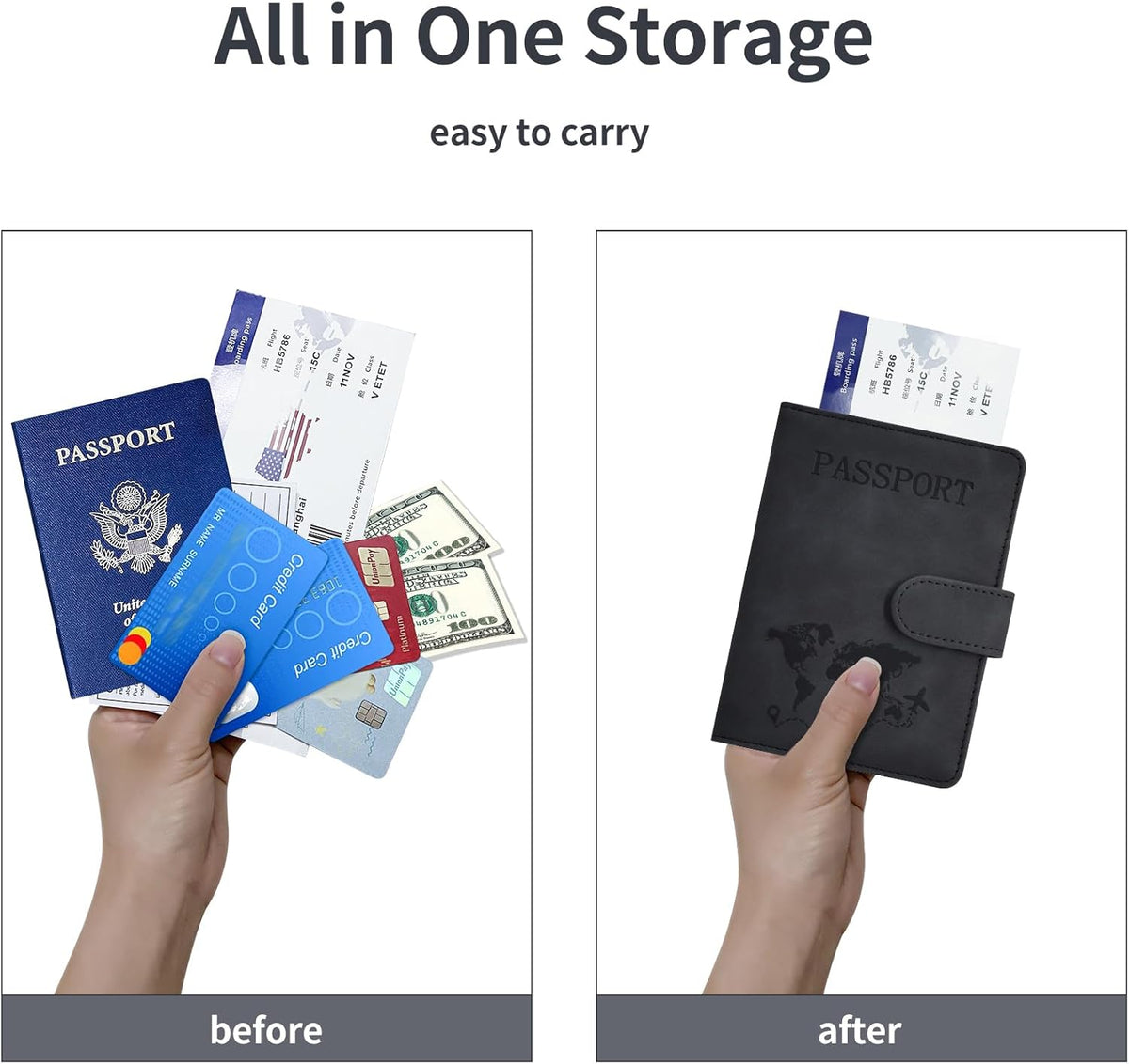 Passport Holder, Passport Cover with Credit Card Slot and Boarding Pass Slot Combo, Passport Wallet Case Book Travel Must Have, RFID Blocking Leather Travel Accessories, Navy Blue