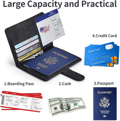 Passport Holder, Passport Cover with Credit Card Slot and Boarding Pass Slot Combo, Passport Wallet Case Book Travel Must Have, RFID Blocking Leather Travel Accessories, Navy Blue