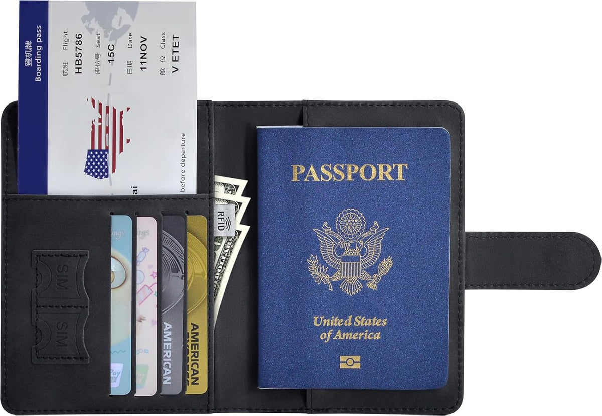 Passport Holder, Passport Cover with Credit Card Slot and Boarding Pass Slot Combo, Passport Wallet Case Book Travel Must Have, RFID Blocking Leather Travel Accessories, Navy Blue