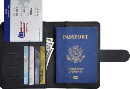 Passport Holder, Passport Cover with Credit Card Slot and Boarding Pass Slot Combo, Passport Wallet Case Book Travel Must Have, RFID Blocking Leather Travel Accessories, Navy Blue