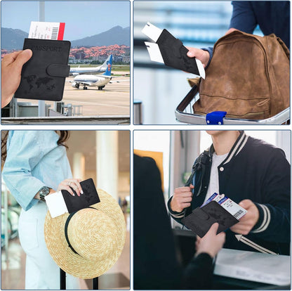 Passport Holder, Passport Cover with Credit Card Slot and Boarding Pass Slot Combo, Passport Wallet Case Book Travel Must Have, RFID Blocking Leather Travel Accessories, Navy Blue