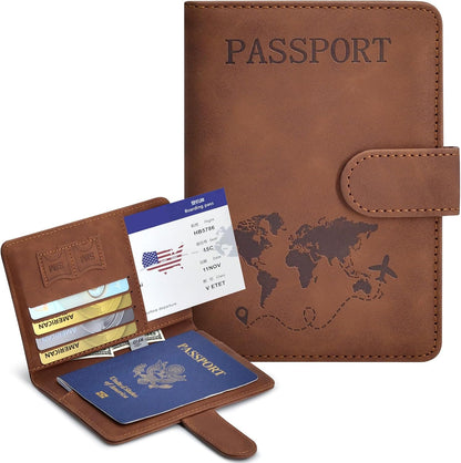 Passport Holder, Passport Cover with Credit Card Slot and Boarding Pass Slot Combo, Passport Wallet Case Book Travel Must Have, RFID Blocking Leather Travel Accessories, Navy Blue