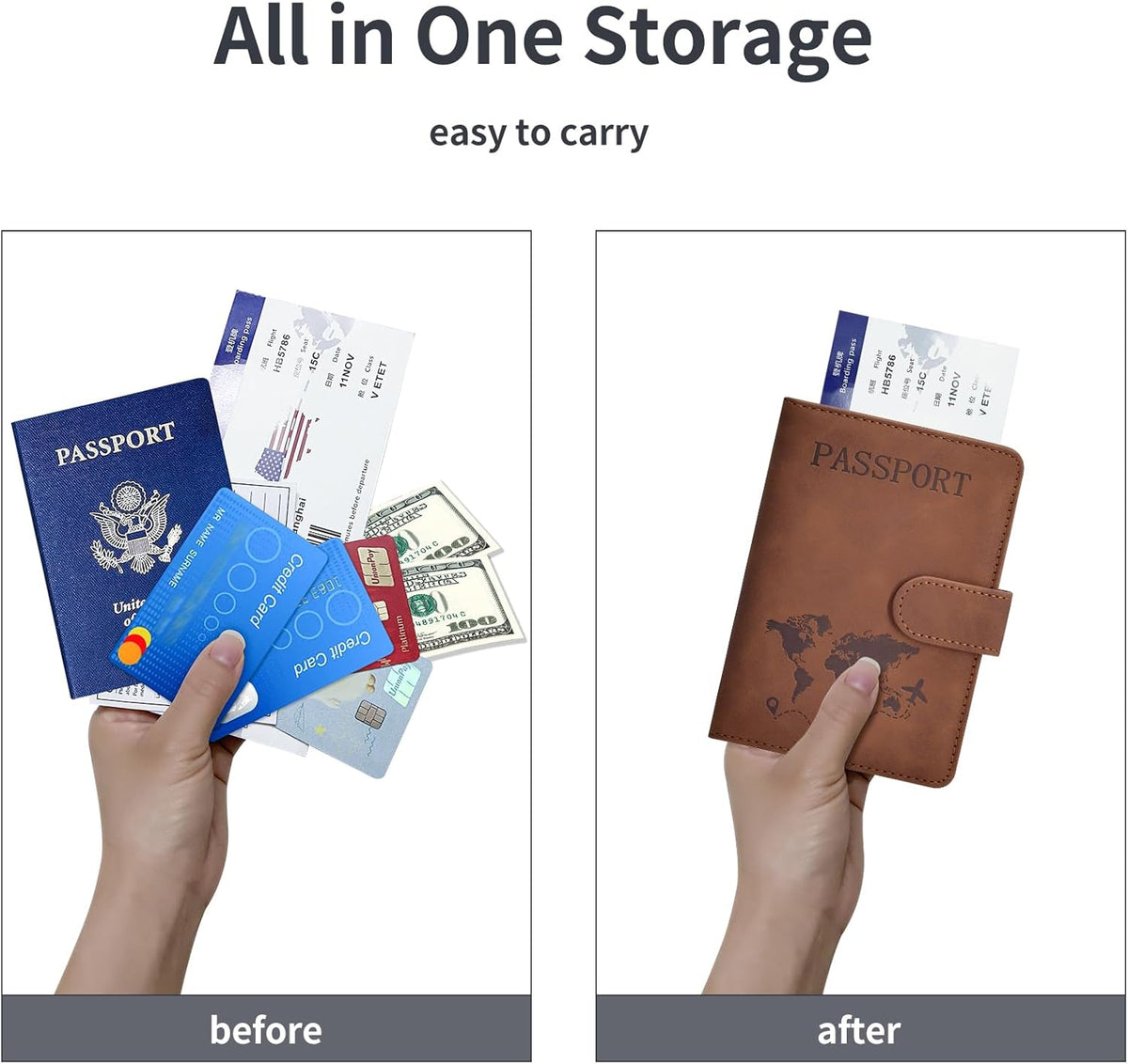 Passport Holder, Passport Cover with Credit Card Slot and Boarding Pass Slot Combo, Passport Wallet Case Book Travel Must Have, RFID Blocking Leather Travel Accessories, Navy Blue