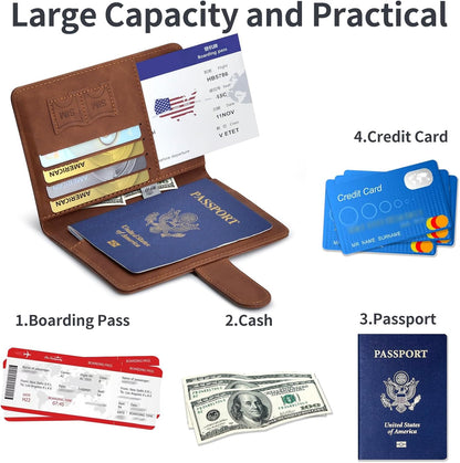 Passport Holder, Passport Cover with Credit Card Slot and Boarding Pass Slot Combo, Passport Wallet Case Book Travel Must Have, RFID Blocking Leather Travel Accessories, Navy Blue