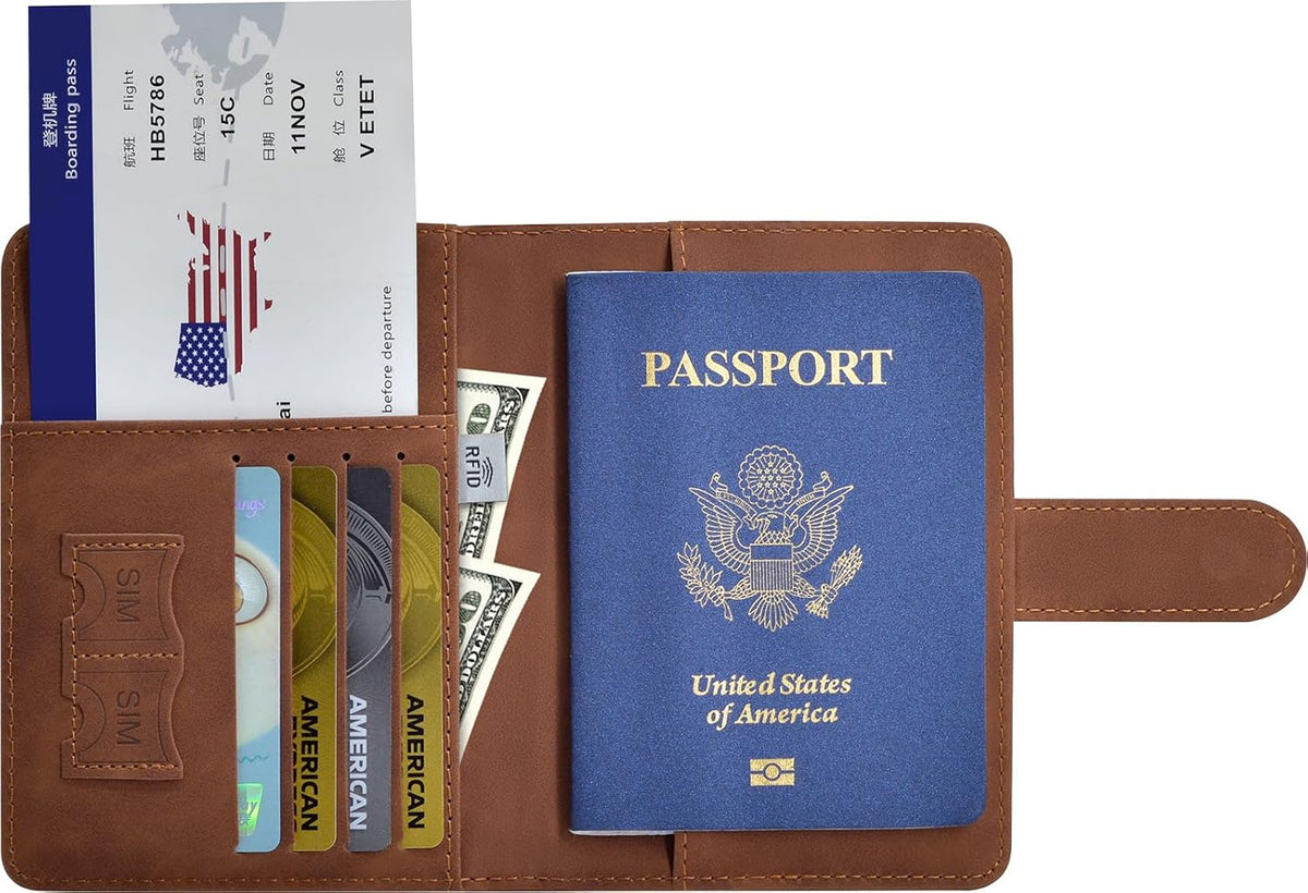 Passport Holder, Passport Cover with Credit Card Slot and Boarding Pass Slot Combo, Passport Wallet Case Book Travel Must Have, RFID Blocking Leather Travel Accessories, Navy Blue