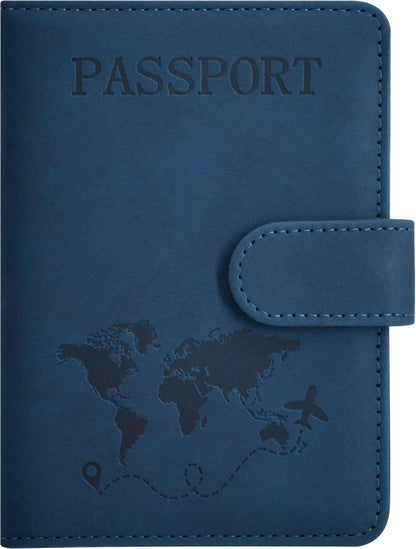 Passport Holder, Passport Cover with Credit Card Slot and Boarding Pass Slot Combo, Passport Wallet Case Book Travel Must Have, RFID Blocking Leather Travel Accessories, Navy Blue