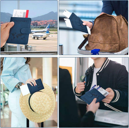 Passport Holder, Passport Cover with Credit Card Slot and Boarding Pass Slot Combo, Passport Wallet Case Book Travel Must Have, RFID Blocking Leather Travel Accessories, Navy Blue
