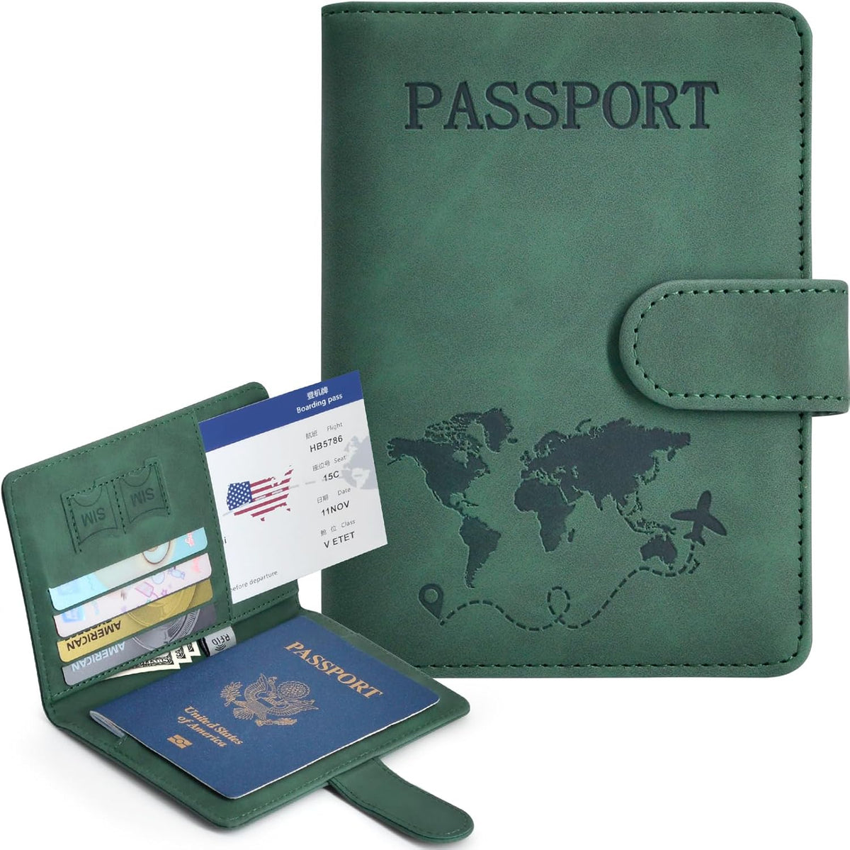 Passport Holder, Passport Cover with Credit Card Slot and Boarding Pass Slot Combo, Passport Wallet Case Book Travel Must Have, RFID Blocking Leather Travel Accessories, Navy Blue