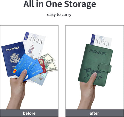 Passport Holder, Passport Cover with Credit Card Slot and Boarding Pass Slot Combo, Passport Wallet Case Book Travel Must Have, RFID Blocking Leather Travel Accessories, Navy Blue