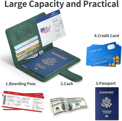 Passport Holder, Passport Cover with Credit Card Slot and Boarding Pass Slot Combo, Passport Wallet Case Book Travel Must Have, RFID Blocking Leather Travel Accessories, Navy Blue