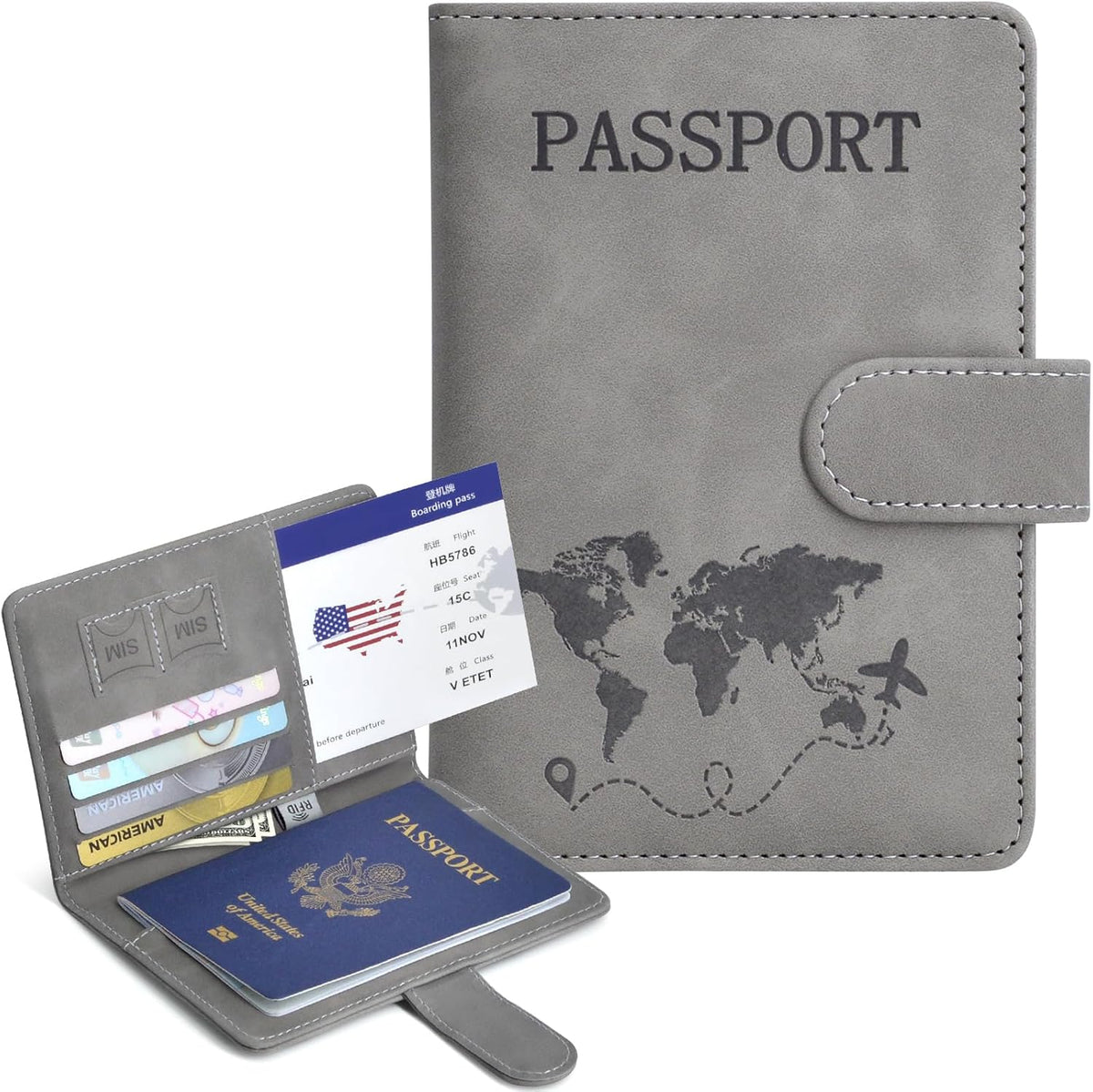 Passport Holder, Passport Cover with Credit Card Slot and Boarding Pass Slot Combo, Passport Wallet Case Book Travel Must Have, RFID Blocking Leather Travel Accessories, Navy Blue