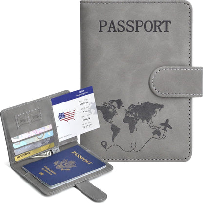 Passport Holder, Passport Cover with Credit Card Slot and Boarding Pass Slot Combo, Passport Wallet Case Book Travel Must Have, RFID Blocking Leather Travel Accessories, Navy Blue