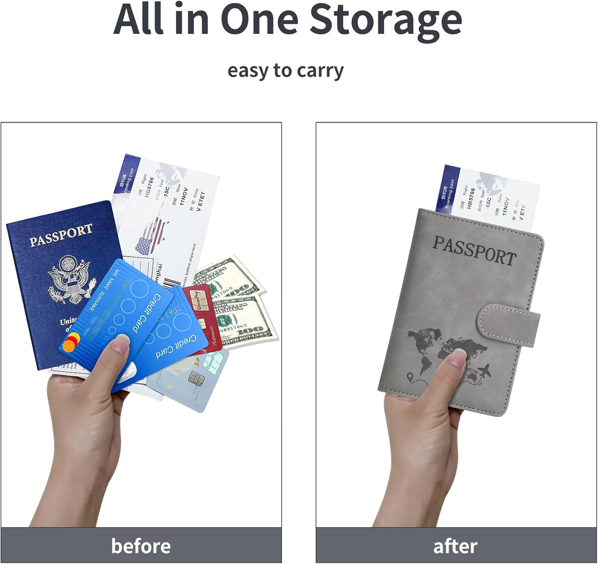 Passport Holder, Passport Cover with Credit Card Slot and Boarding Pass Slot Combo, Passport Wallet Case Book Travel Must Have, RFID Blocking Leather Travel Accessories, Navy Blue
