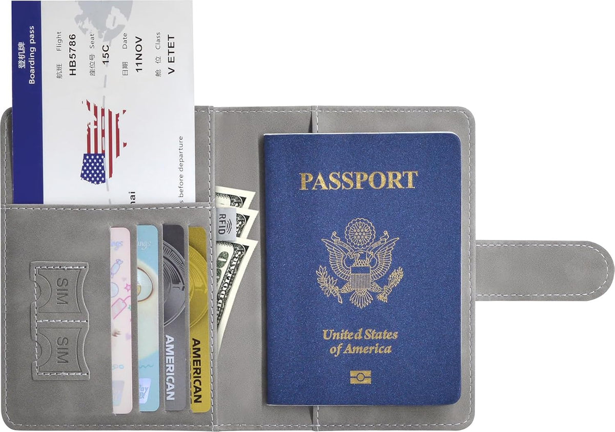 Passport Holder, Passport Cover with Credit Card Slot and Boarding Pass Slot Combo, Passport Wallet Case Book Travel Must Have, RFID Blocking Leather Travel Accessories, Navy Blue