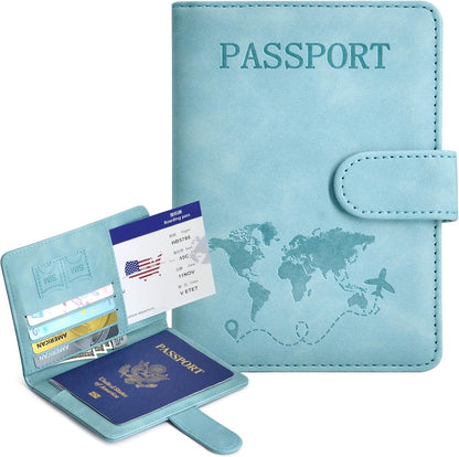 Passport Holder, Passport Cover with Credit Card Slot and Boarding Pass Slot Combo, Passport Wallet Case Book Travel Must Have, RFID Blocking Leather Travel Accessories, Navy Blue