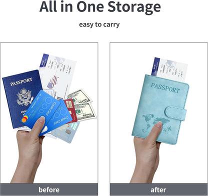 Passport Holder, Passport Cover with Credit Card Slot and Boarding Pass Slot Combo, Passport Wallet Case Book Travel Must Have, RFID Blocking Leather Travel Accessories, Navy Blue