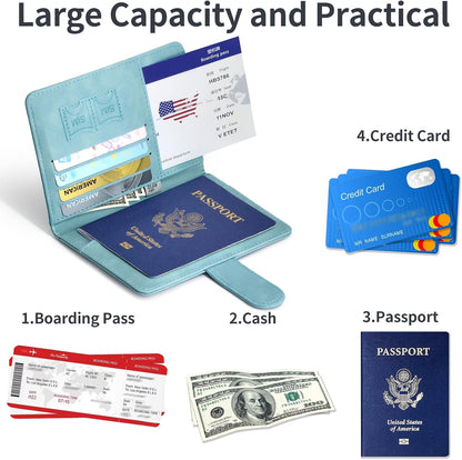 Passport Holder, Passport Cover with Credit Card Slot and Boarding Pass Slot Combo, Passport Wallet Case Book Travel Must Have, RFID Blocking Leather Travel Accessories, Navy Blue