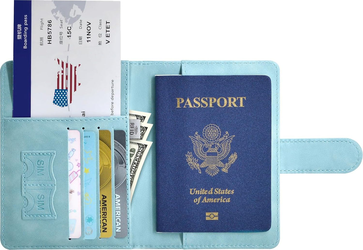 Passport Holder, Passport Cover with Credit Card Slot and Boarding Pass Slot Combo, Passport Wallet Case Book Travel Must Have, RFID Blocking Leather Travel Accessories, Navy Blue