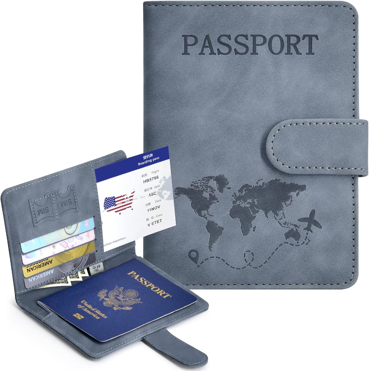 Passport Holder, Passport Cover with Credit Card Slot and Boarding Pass Slot Combo, Passport Wallet Case Book Travel Must Have, RFID Blocking Leather Travel Accessories, Navy Blue