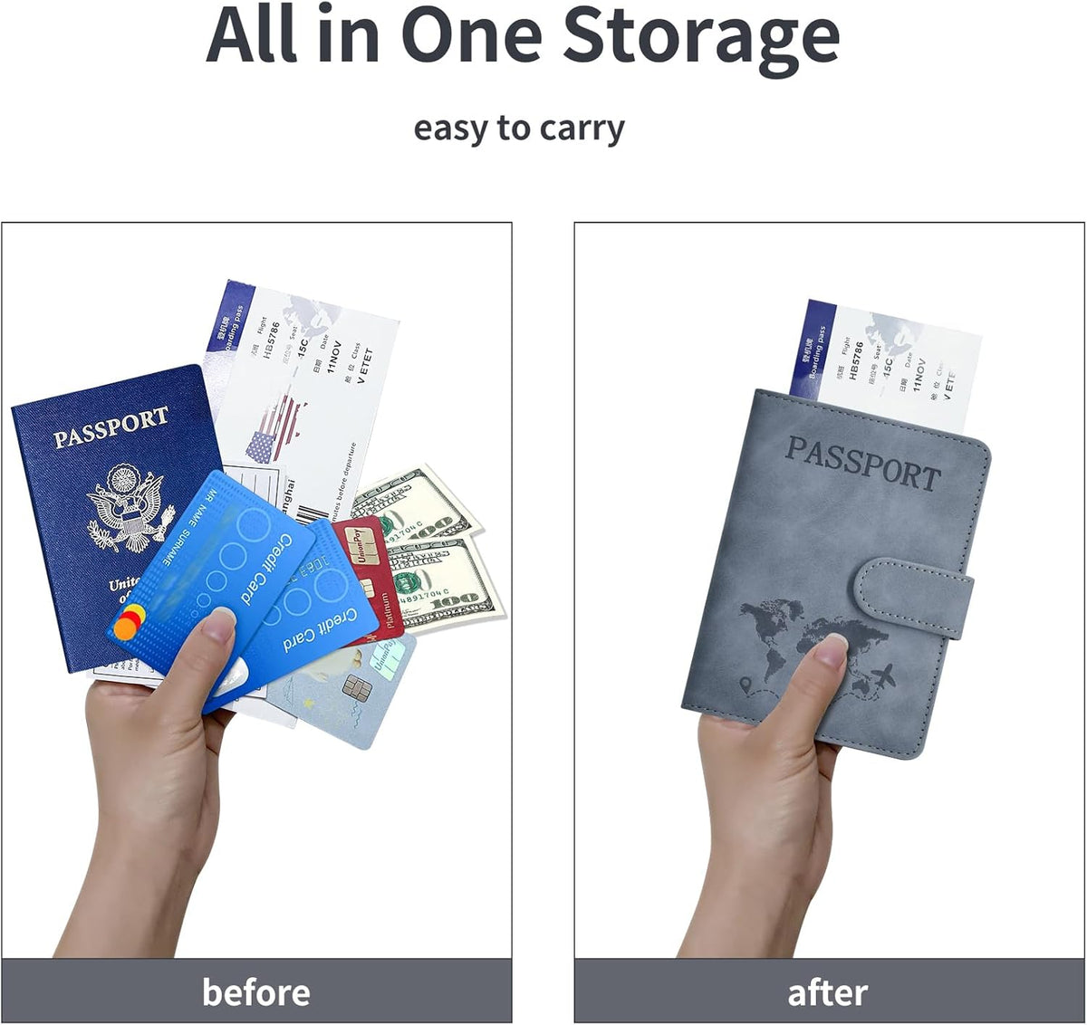 Passport Holder, Passport Cover with Credit Card Slot and Boarding Pass Slot Combo, Passport Wallet Case Book Travel Must Have, RFID Blocking Leather Travel Accessories, Navy Blue