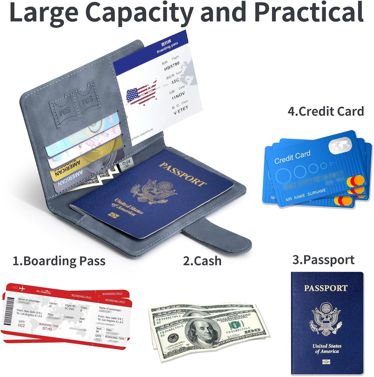 Passport Holder, Passport Cover with Credit Card Slot and Boarding Pass Slot Combo, Passport Wallet Case Book Travel Must Have, RFID Blocking Leather Travel Accessories, Navy Blue
