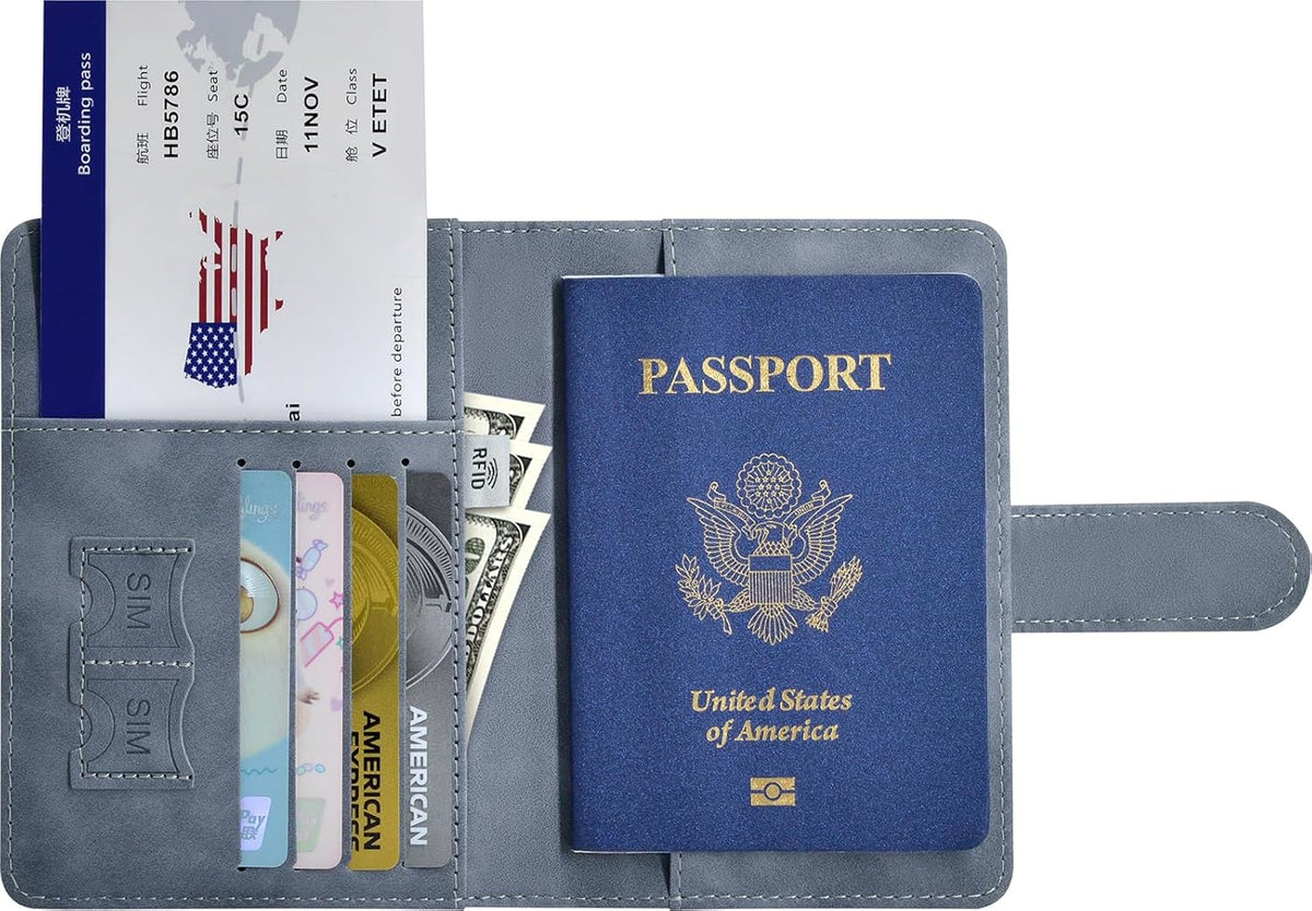 Passport Holder, Passport Cover with Credit Card Slot and Boarding Pass Slot Combo, Passport Wallet Case Book Travel Must Have, RFID Blocking Leather Travel Accessories, Navy Blue