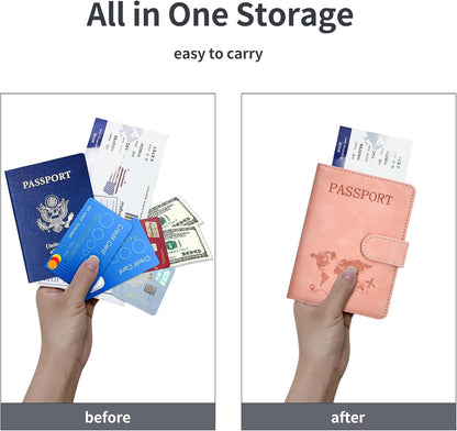Passport Holder, Passport Cover with Credit Card Slot and Boarding Pass Slot Combo, Passport Wallet Case Book Travel Must Have, RFID Blocking Leather Travel Accessories, Navy Blue