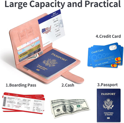 Passport Holder, Passport Cover with Credit Card Slot and Boarding Pass Slot Combo, Passport Wallet Case Book Travel Must Have, RFID Blocking Leather Travel Accessories, Navy Blue