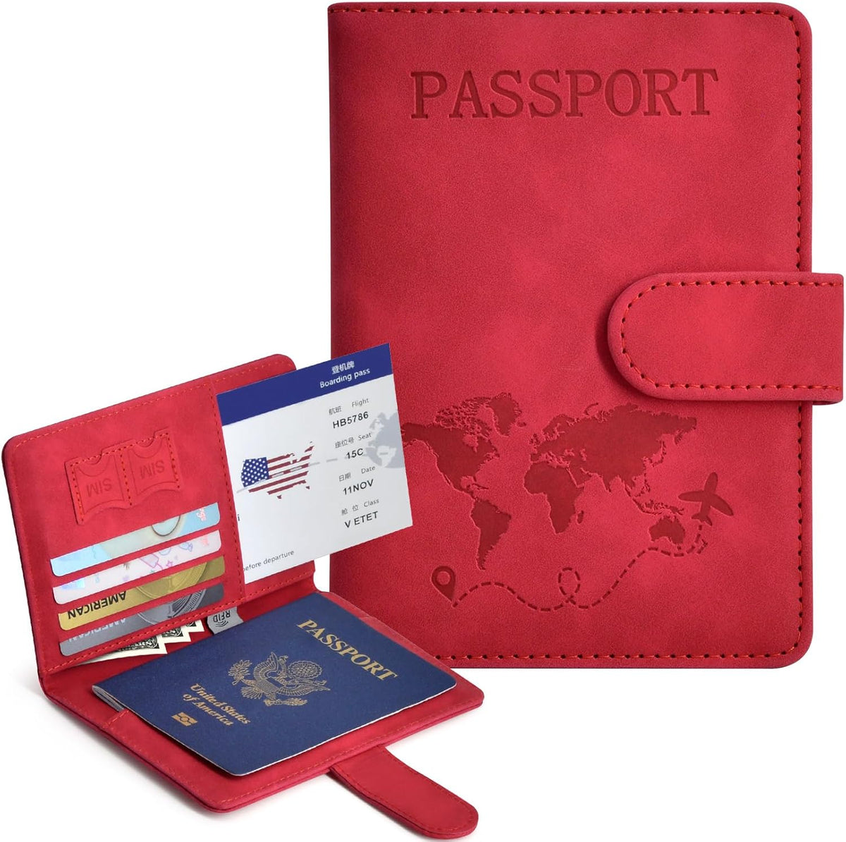 Passport Holder, Passport Cover with Credit Card Slot and Boarding Pass Slot Combo, Passport Wallet Case Book Travel Must Have, RFID Blocking Leather Travel Accessories, Navy Blue