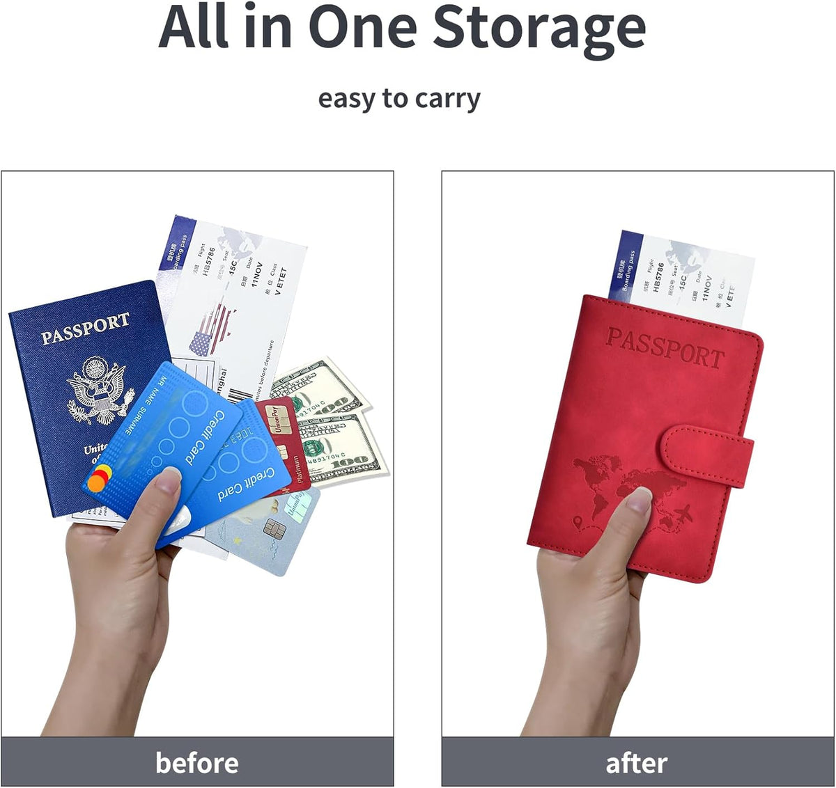 Passport Holder, Passport Cover with Credit Card Slot and Boarding Pass Slot Combo, Passport Wallet Case Book Travel Must Have, RFID Blocking Leather Travel Accessories, Navy Blue