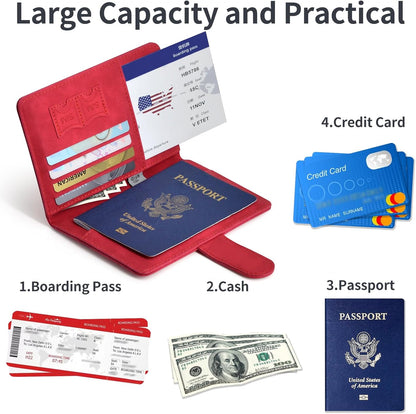 Passport Holder, Passport Cover with Credit Card Slot and Boarding Pass Slot Combo, Passport Wallet Case Book Travel Must Have, RFID Blocking Leather Travel Accessories, Navy Blue