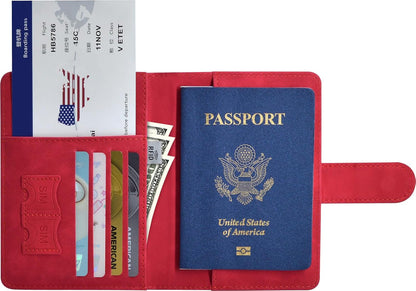 Passport Holder, Passport Cover with Credit Card Slot and Boarding Pass Slot Combo, Passport Wallet Case Book Travel Must Have, RFID Blocking Leather Travel Accessories, Navy Blue
