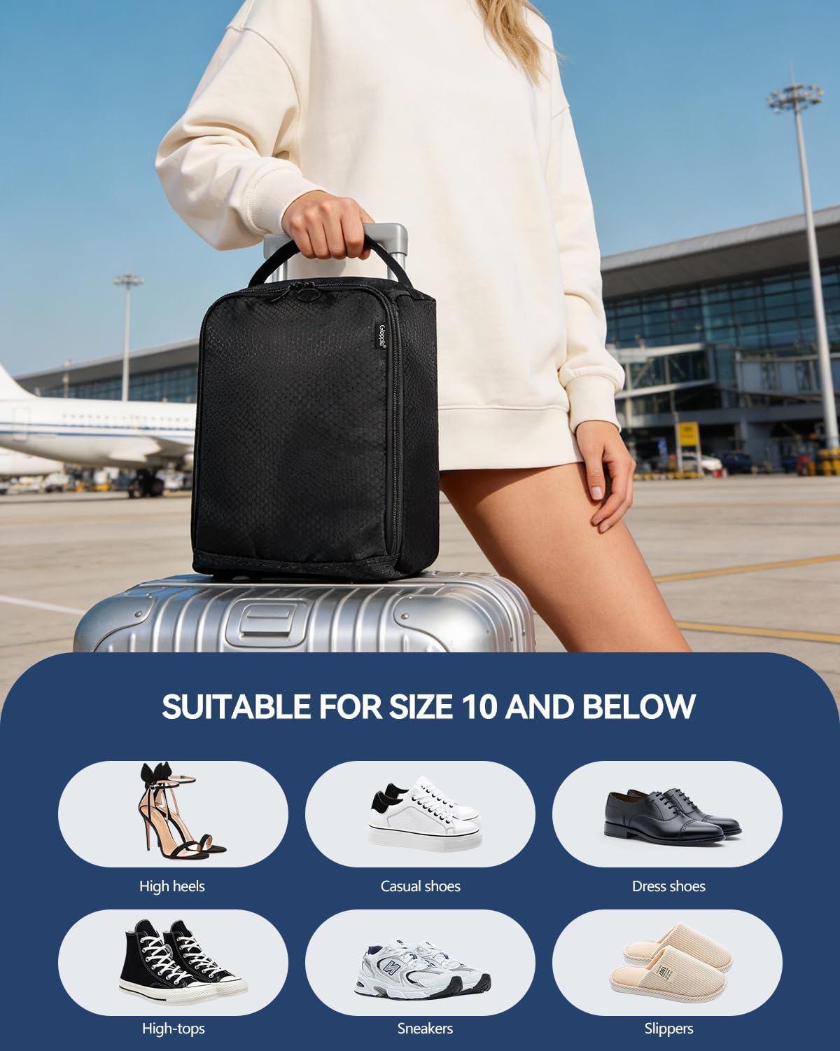 Shoe Bags for Travel - Portable Shoes Storage Bag, Shoe Pouch, Shoe Packing Cubes for Men Women - Classic Black