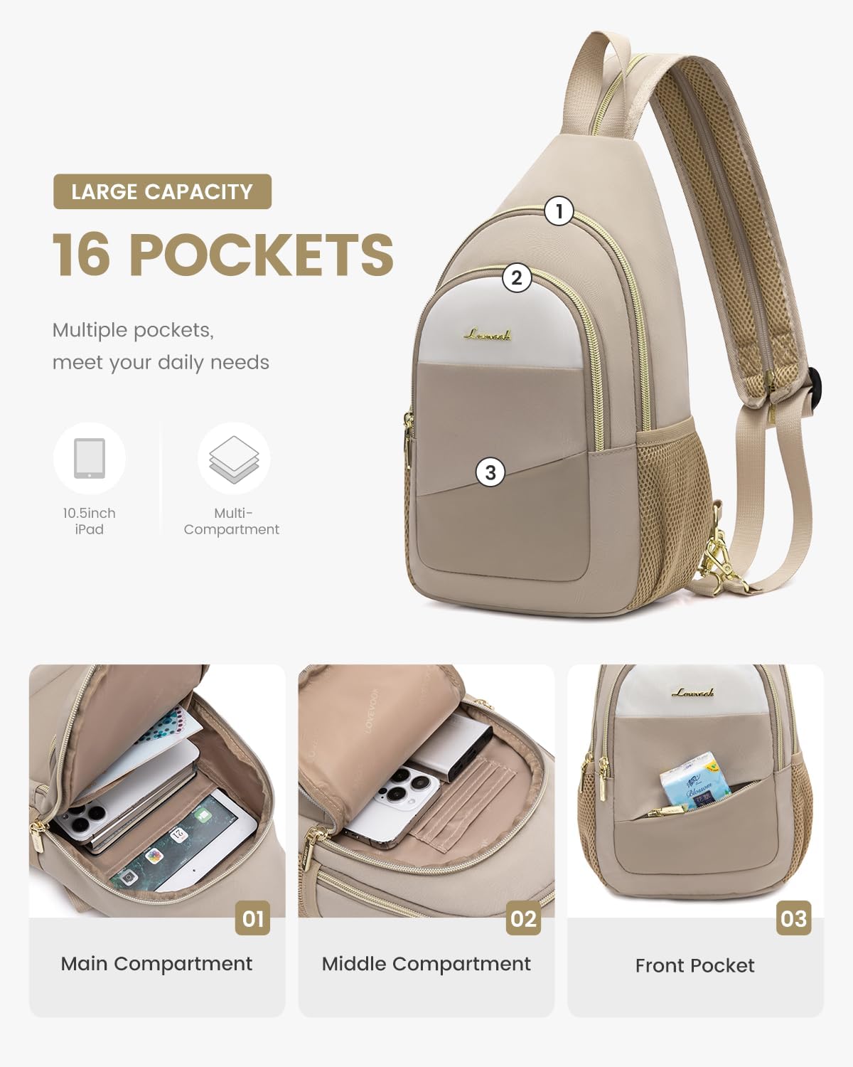 Sling Backpack for Women, Convertible Crossbody, Small Diaper Bag, Water-Resistant Hiking Daypack, Travel Shoulder Chest Bag