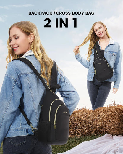 Sling Backpack for Women, Convertible Crossbody, Small Diaper Bag, Water-Resistant Hiking Daypack, Travel Shoulder Chest Bag