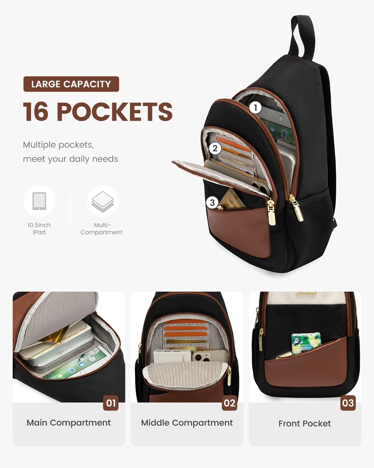 Sling Backpack for Women, Convertible Crossbody, Small Diaper Bag, Water-Resistant Hiking Daypack, Travel Shoulder Chest Bag