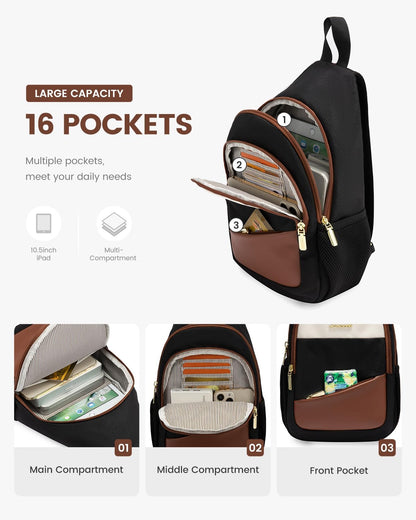 Sling Backpack for Women, Convertible Crossbody, Small Diaper Bag, Water-Resistant Hiking Daypack, Travel Shoulder Chest Bag