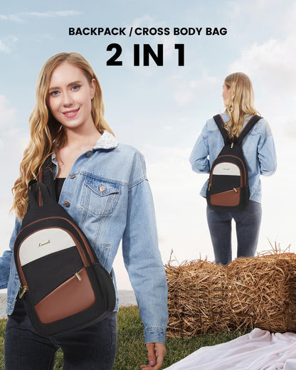 Sling Backpack for Women, Convertible Crossbody, Small Diaper Bag, Water-Resistant Hiking Daypack, Travel Shoulder Chest Bag