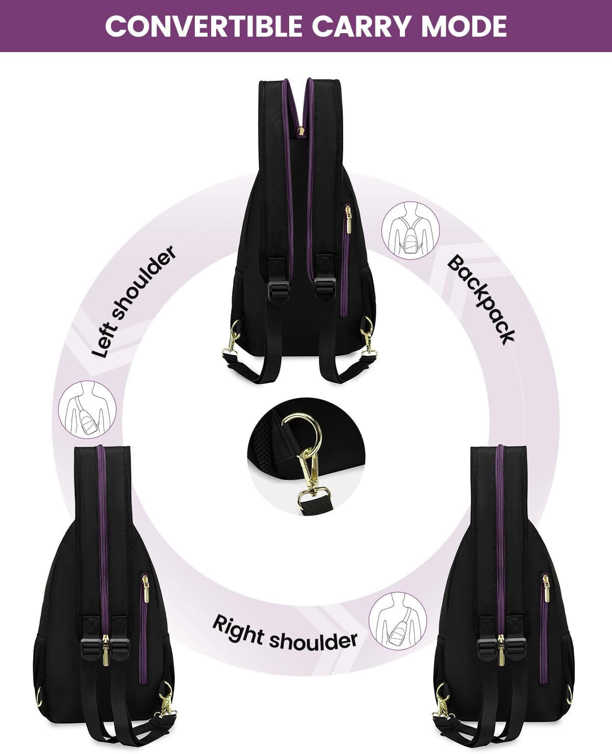 Sling Backpack for Women, Convertible Crossbody, Small Diaper Bag, Water-Resistant Hiking Daypack, Travel Shoulder Chest Bag