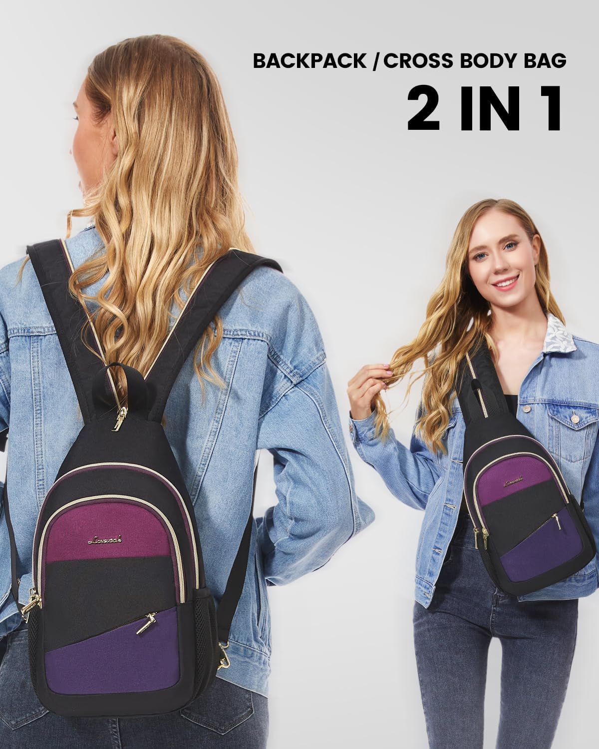 Sling Backpack for Women, Convertible Crossbody, Small Diaper Bag, Water-Resistant Hiking Daypack, Travel Shoulder Chest Bag