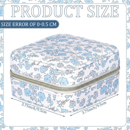 Blue Floral Travel Jewelry Case Quilted Small Jewelry Organizers and Storage Box Gifts with Mirror for Women Girls to Organize Rings, Necklaces Earrings Bracelet Little Accessories Holder