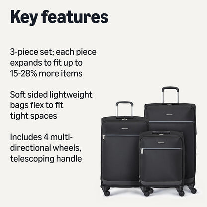 20" Carry-On Luggage, Softside Suitcase With TSA Lock, 8 Spinner Wheels, Telescoping Handle, Front Exterior Pocket, 3 Interior Pockets, Black