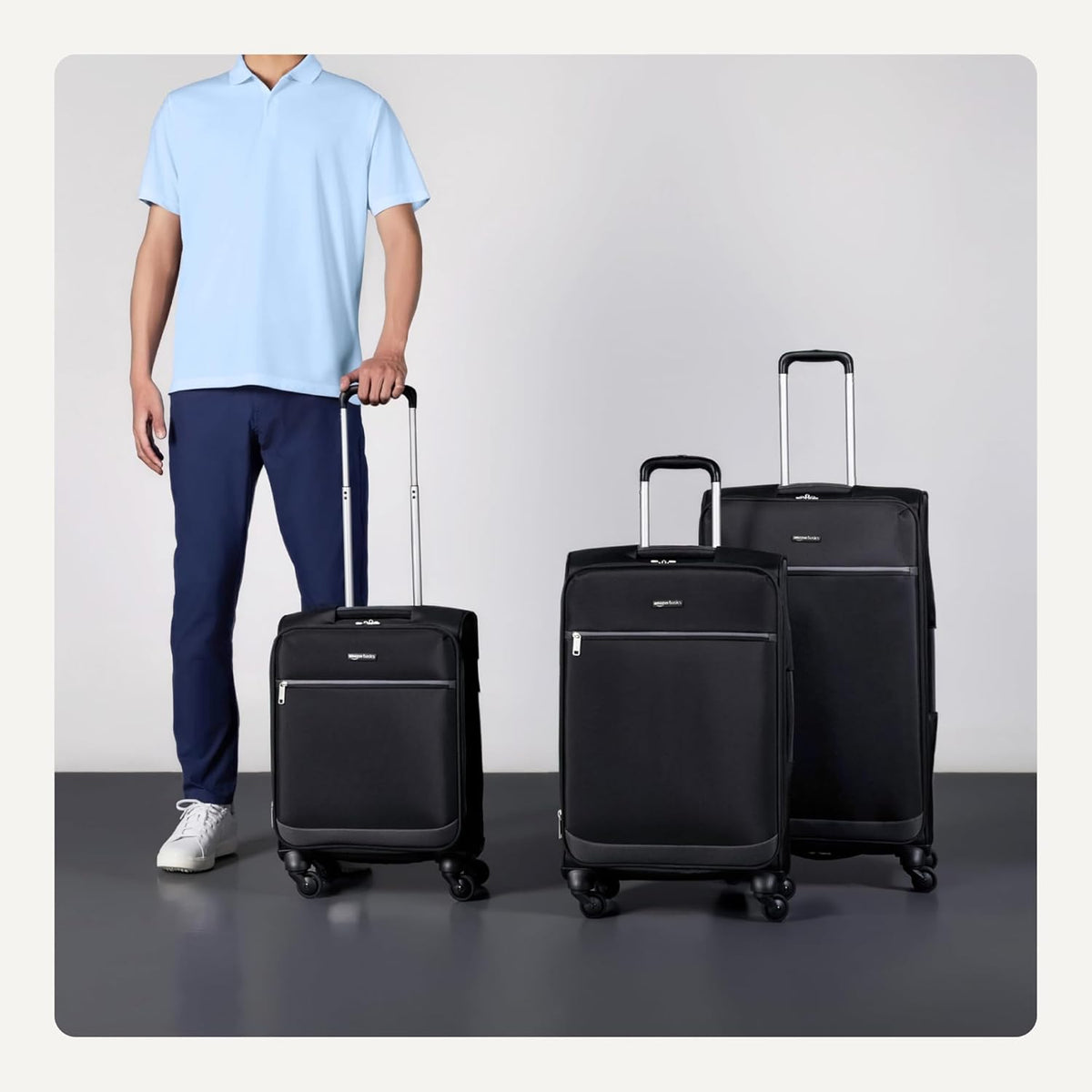 20" Carry-On Luggage, Softside Suitcase With TSA Lock, 8 Spinner Wheels, Telescoping Handle, Front Exterior Pocket, 3 Interior Pockets, Black