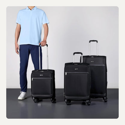 20" Carry-On Luggage, Softside Suitcase With TSA Lock, 8 Spinner Wheels, Telescoping Handle, Front Exterior Pocket, 3 Interior Pockets, Black