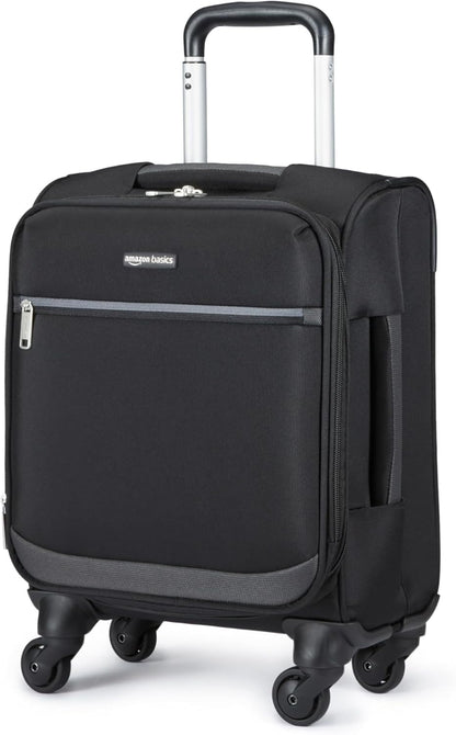20" Carry-On Luggage, Softside Suitcase With TSA Lock, 8 Spinner Wheels, Telescoping Handle, Front Exterior Pocket, 3 Interior Pockets, Black