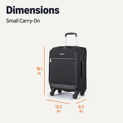 20" Carry-On Luggage, Softside Suitcase With TSA Lock, 8 Spinner Wheels, Telescoping Handle, Front Exterior Pocket, 3 Interior Pockets, Black