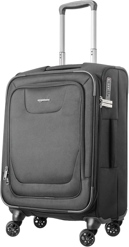 20" Carry-On Luggage, Softside Suitcase With TSA Lock, 8 Spinner Wheels, Telescoping Handle, Front Exterior Pocket, 3 Interior Pockets, Black