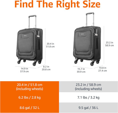20" Carry-On Luggage, Softside Suitcase With TSA Lock, 8 Spinner Wheels, Telescoping Handle, Front Exterior Pocket, 3 Interior Pockets, Black