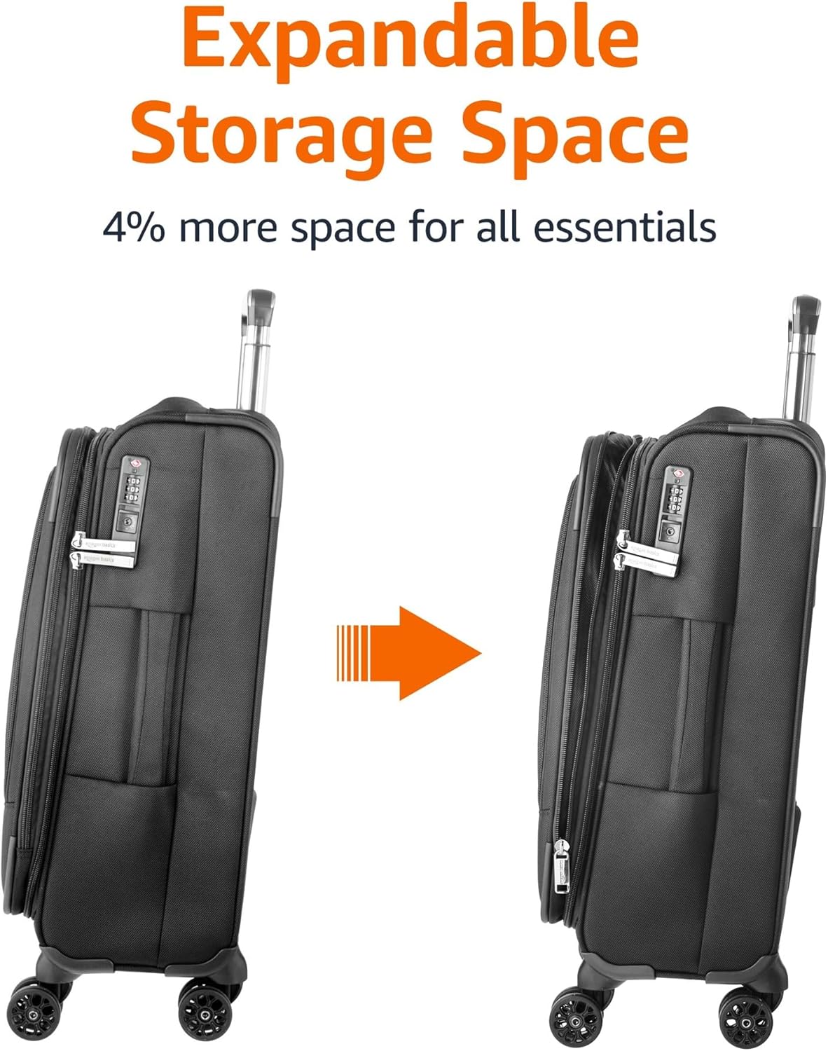 20" Carry-On Luggage, Softside Suitcase With TSA Lock, 8 Spinner Wheels, Telescoping Handle, Front Exterior Pocket, 3 Interior Pockets, Black