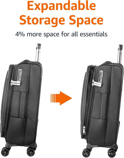 20" Carry-On Luggage, Softside Suitcase With TSA Lock, 8 Spinner Wheels, Telescoping Handle, Front Exterior Pocket, 3 Interior Pockets, Black